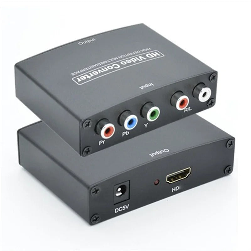 Component to HDMI video converter on a white background
