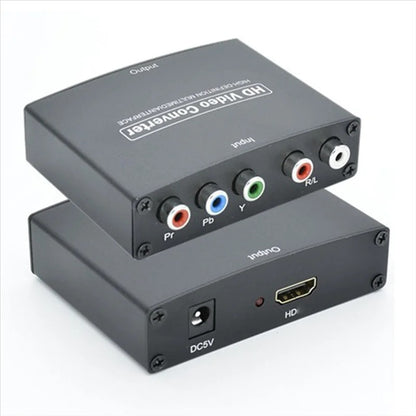 Component to HDMI video converter on a white background