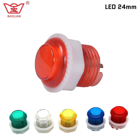 Baolian Video Game Player Switch 24mm Round Illuminated LED Acrade Push Button 5V Inner W/ LED Lamp
